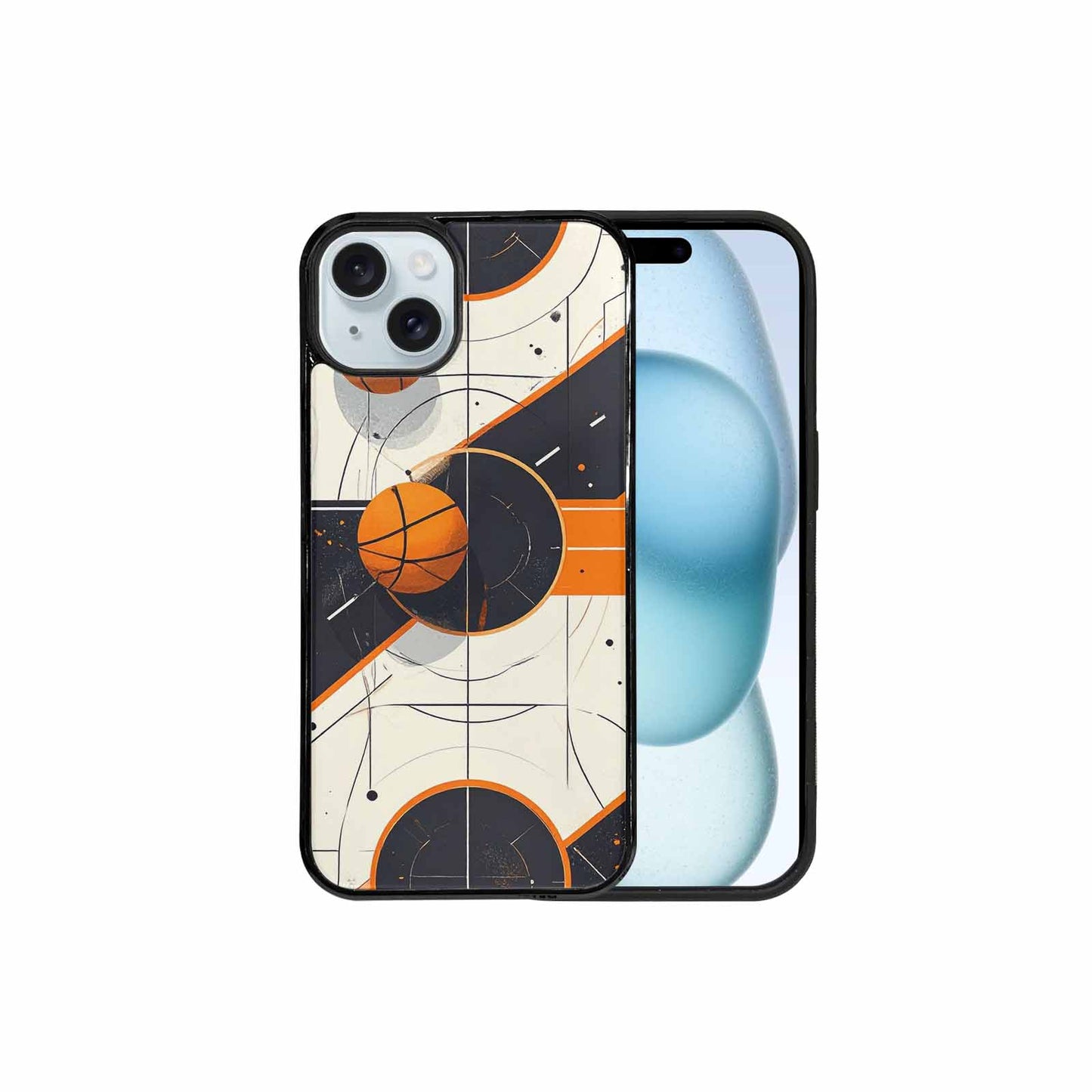 iPhone 15 Plus Case — Basketball Pattern Court Lines And Balls, Custom Printed Phone Case