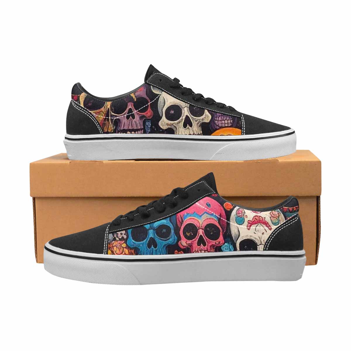 WOMEN'S Skulls (general) Lace-Up Canvas Kaleidoscope Sneakers