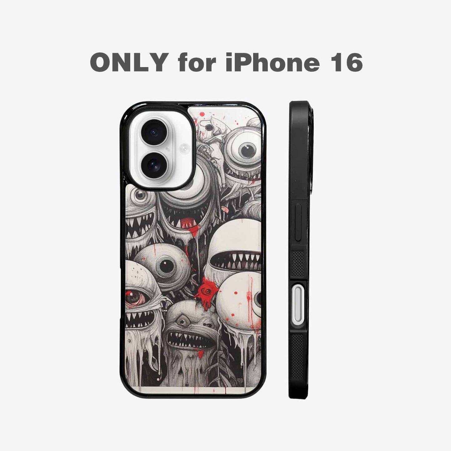 iPhone 16 Case — Multi Eye Monster Black Red Ink, Custom Phone Case