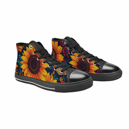 MEN'S Sunflower Skulls Print High Top Canvas Vibrant Chaos Custom Sneakers