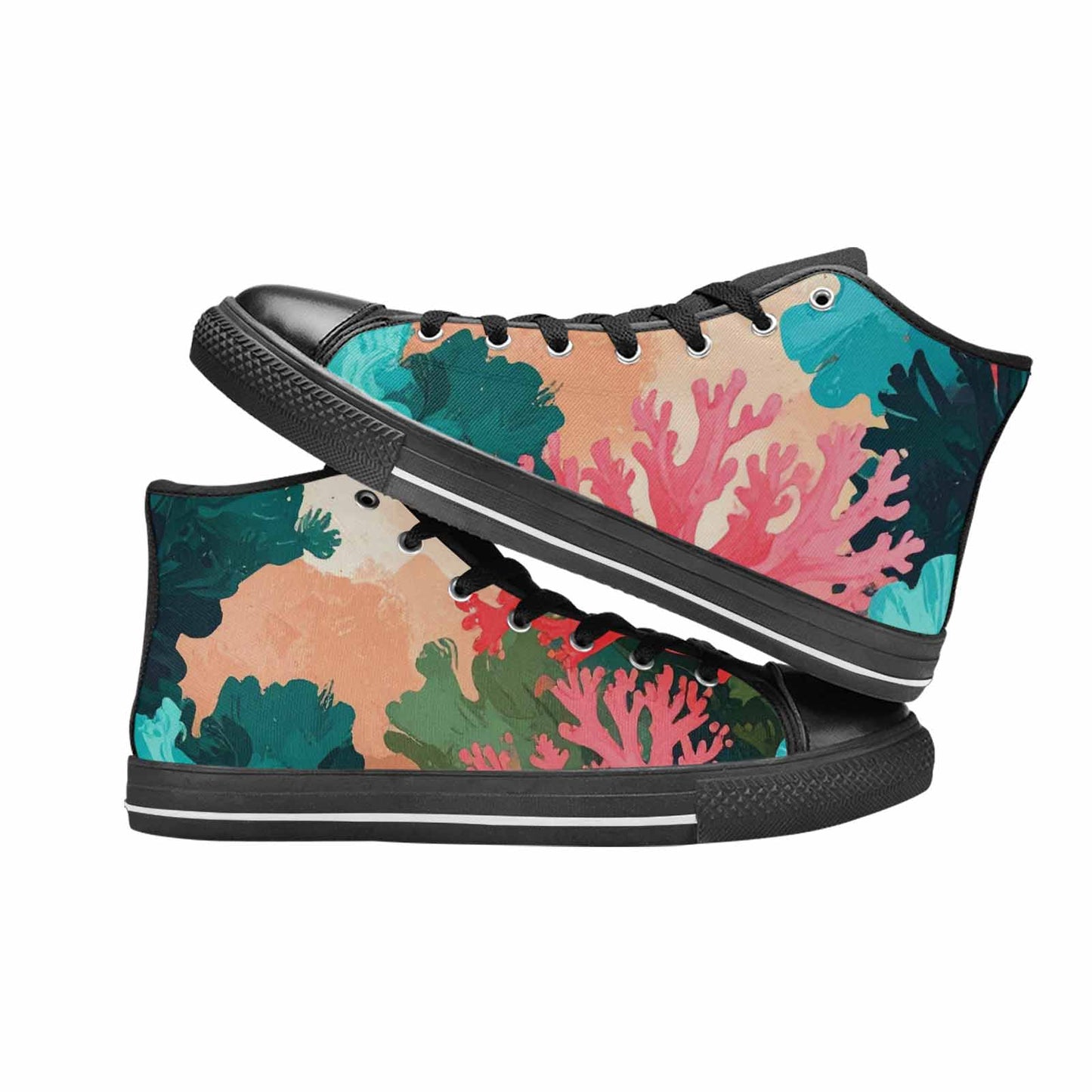 WOMEN'S Camo Coral Turquoise High Top Canvas Grunge Sneakers