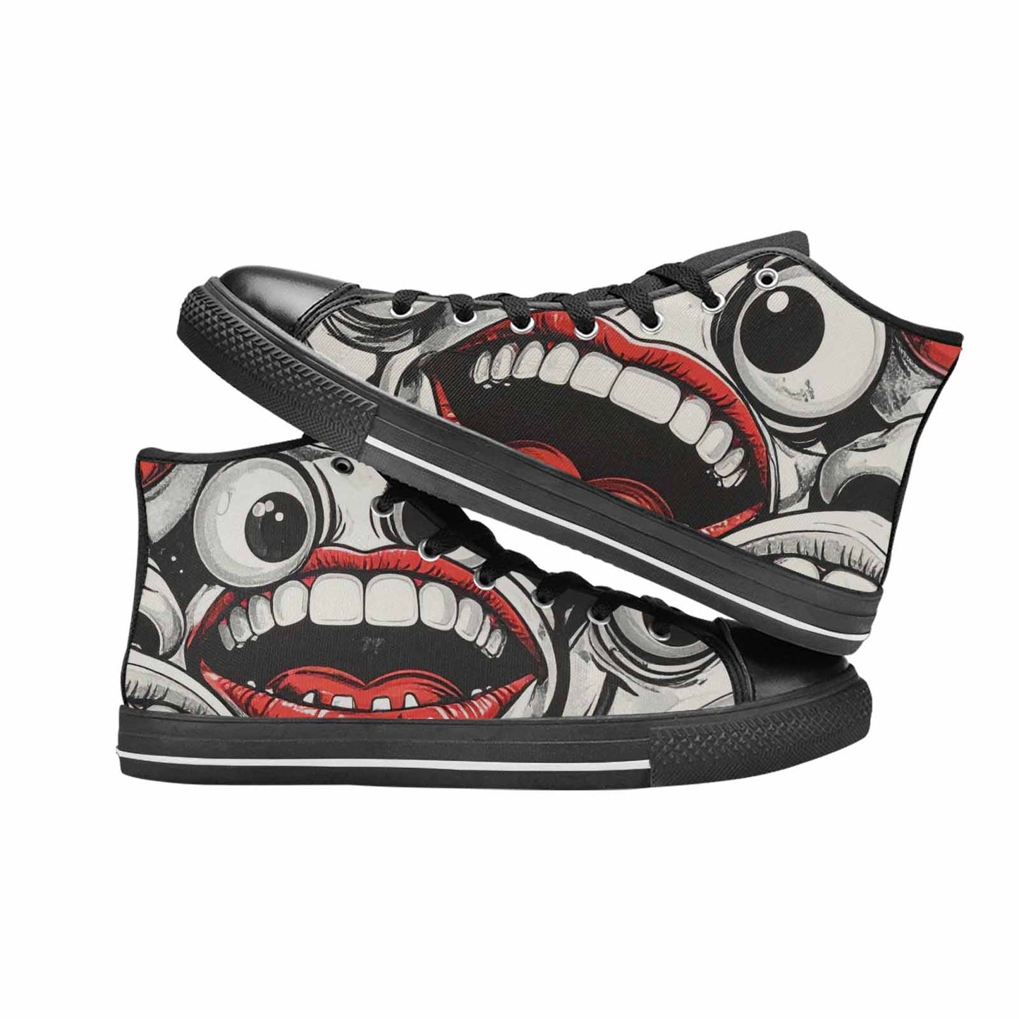MEN'S Googly Cartoon Mouths High Top Canvas Wallpaper Art Shoes