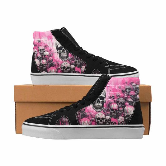 MEN'S Skulls Black & Pink Ink High Top Canvas Boutique Melting Art Custom Art Shoes