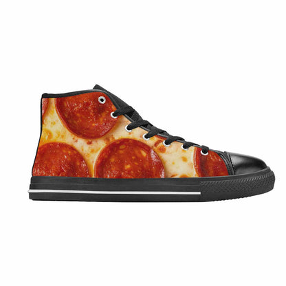 MEN'S Pepperoni Pizza Print High Top Canvas Vibrant Chaos Shoes