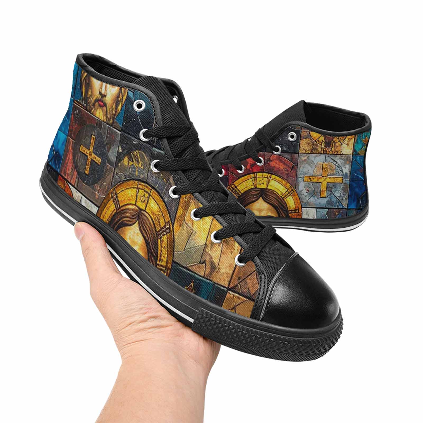 WOMEN'S Jesus Face Small High Top Canvas Grunge Sneakers
