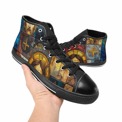 WOMEN'S Jesus Face Small High Top Canvas Grunge Sneakers