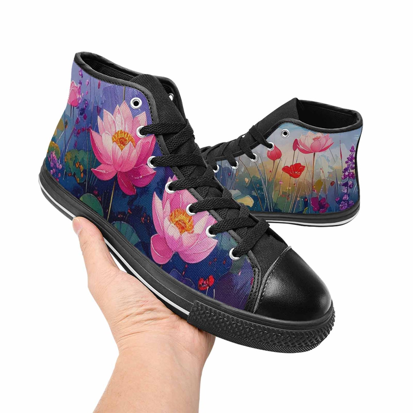 WOMEN'S Monet-Style Impressionist Water High Top Canvas Aesthetic Sneakers