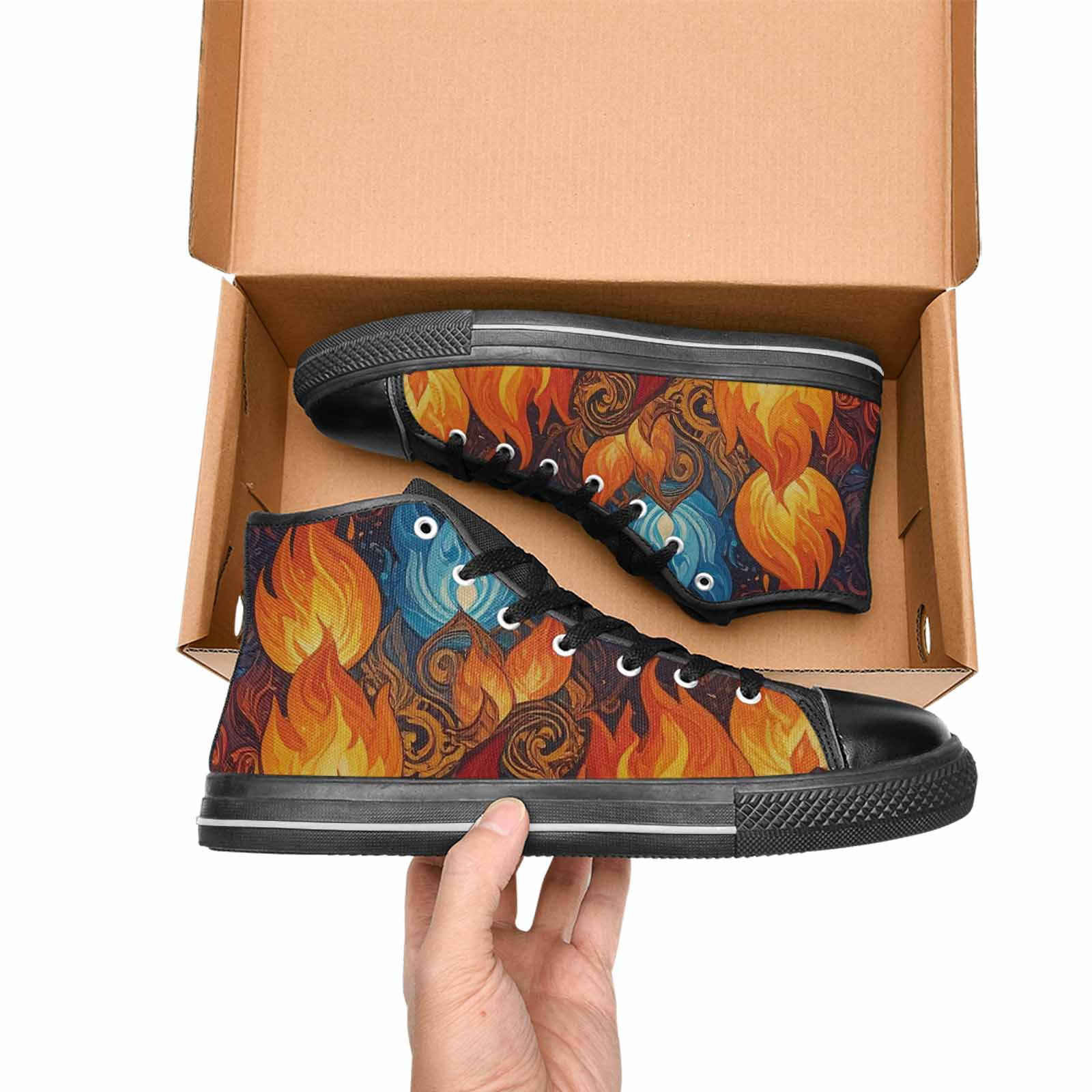 WOMEN'S Fire Flame High Top Canvas Aesthetic Custom Sneakers