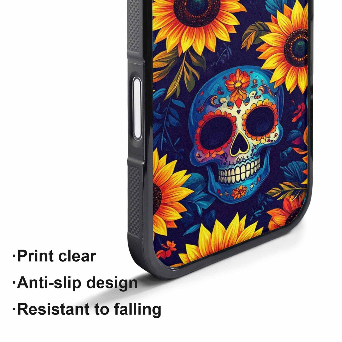 iPhone 17 Pro Max Case — Sunflowers Skulls Art Seamless Gothic Skulls, Custom Art Phone Cover