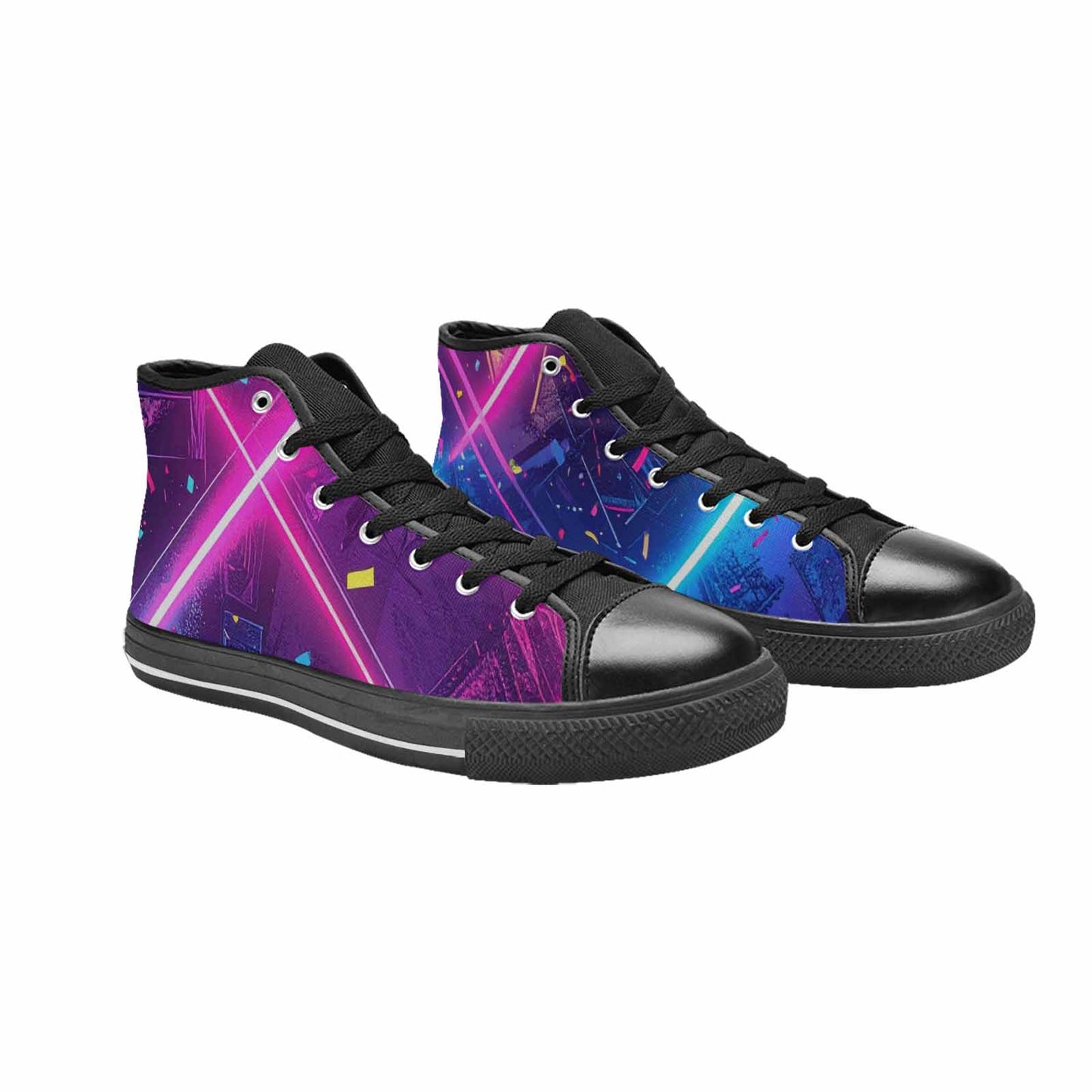 MEN'S Neon Grid Confetti High Top Canvas Vivid Custom Sneakers