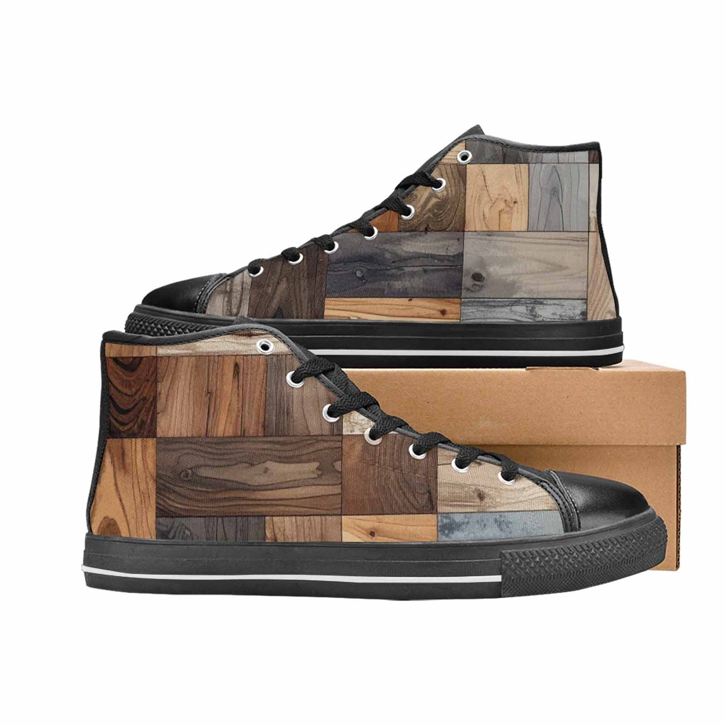 WOMEN'S Wood Grain Texture High Top Canvas Aesthetic Sneakers