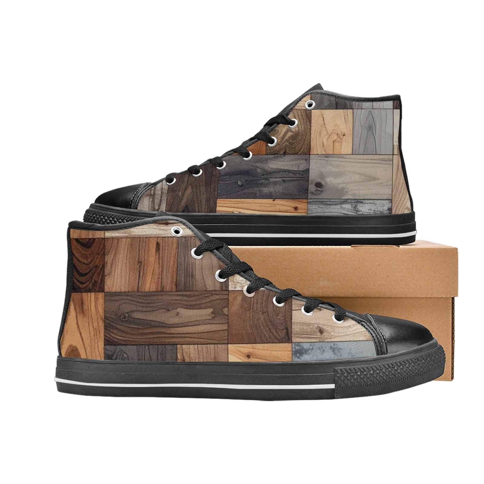 WOMEN'S Wood Grain Texture High Top Canvas Aesthetic Sneakers