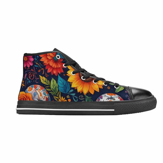 MEN'S Sunflower Skulls Print High Top Canvas Neon Fantasy Custom Sneakers