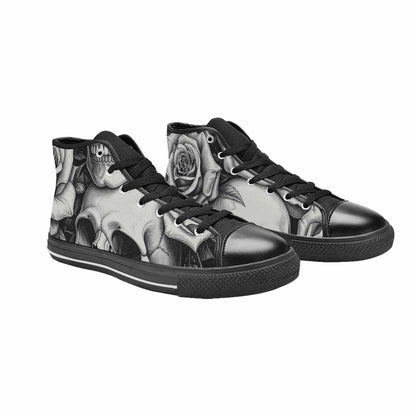 WOMEN'S Skulls Roses Pen Ink High Top Canvas Vibrant Chaos Sneakers
