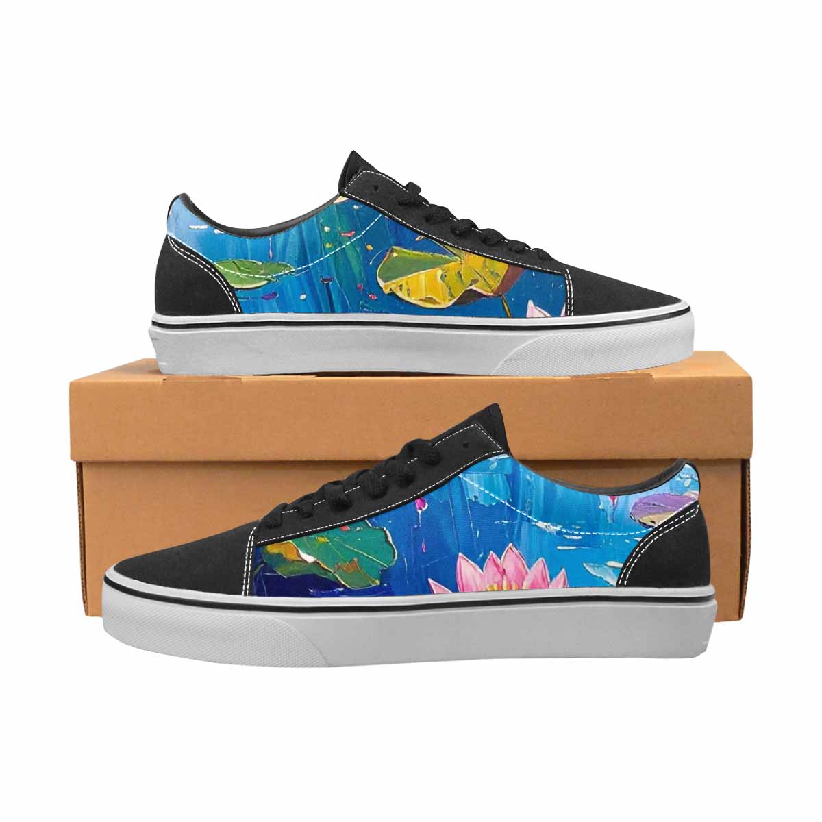 WOMEN'S Full Color Vibrant Monet Lace-Up Canvas Wallpaper Art Sneakers