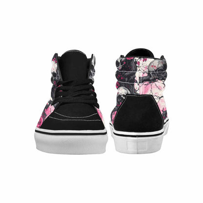 WOMEN'S Skulls Black & Pink Ink High Top Canvas Bold Print Cottagecore Custom Print Sneakers