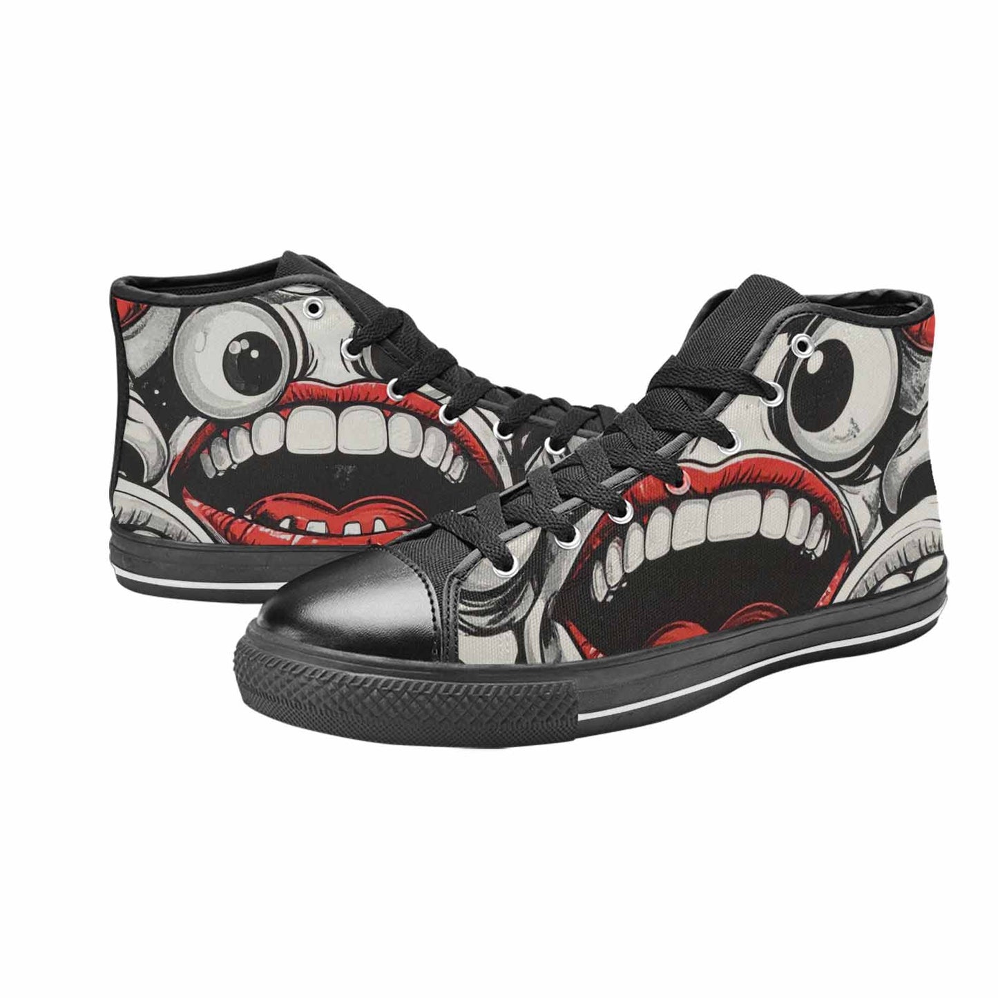 MEN'S Googly Cartoon Mouths High Top Canvas Wallpaper Art Shoes