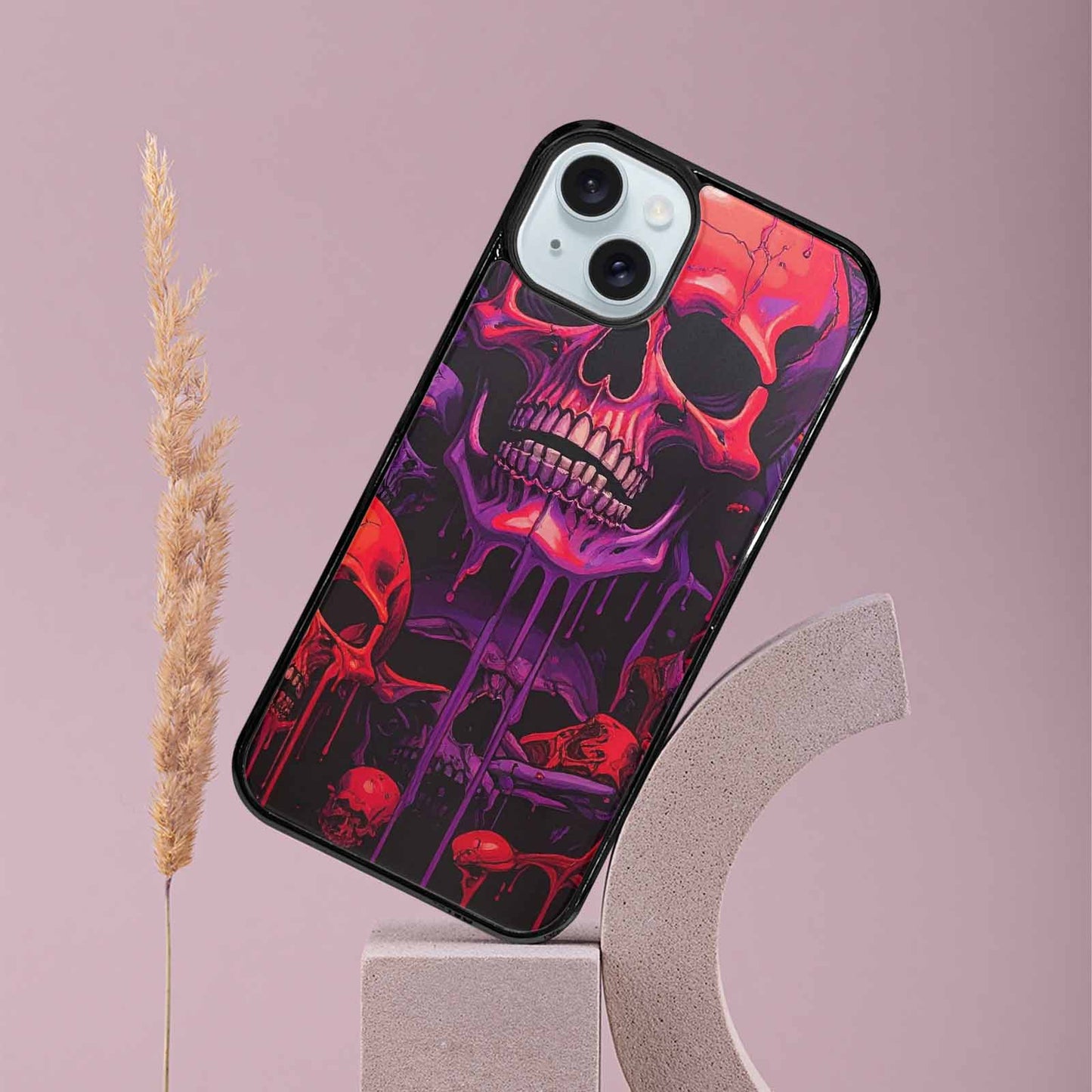 iPhone 15 Plus Case — Red Purple Skeletons Neon Drip Melting, Custom Print Case Cover