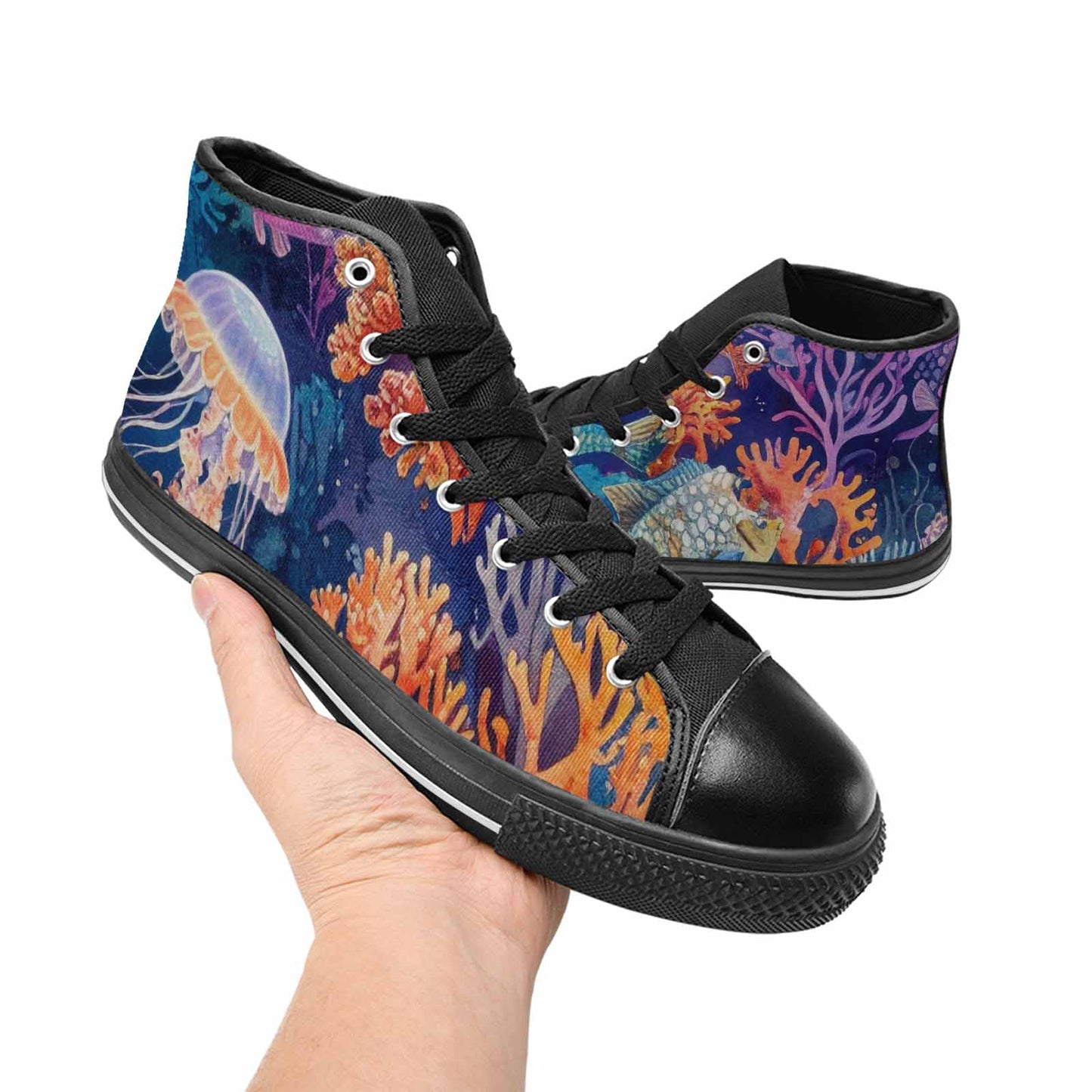 WOMEN'S Fish Scale Coral High Top Canvas Grunge Sneakers