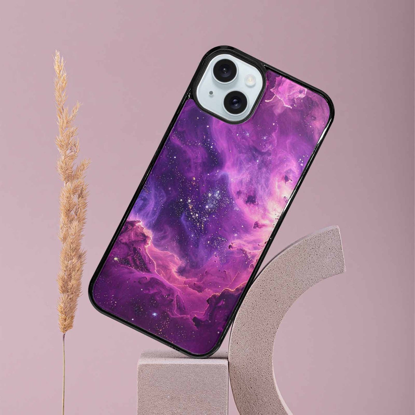 iPhone 15 Plus Case — Purple Color Tones Nebula Texture With, Unique Phone Case Design