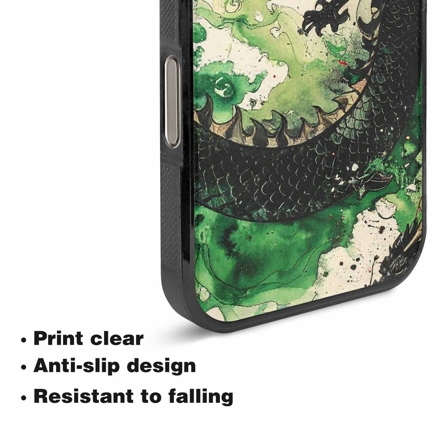 iPhone 16 Pro Case — Dragon Scale Black Green Ink Dragons, Custom Made Phone Cover
