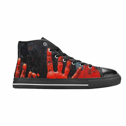 WOMEN'S Halloween Splatter Handprint High Top Canvas Vibrant Chaos Shoes