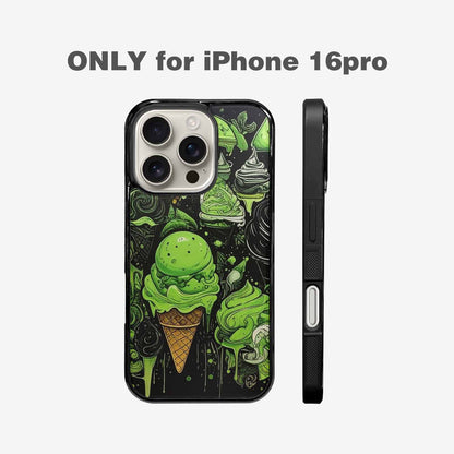 iPhone 16 Pro Case — Ice Cream Motif Black Green Ink, Personalized Phone Case