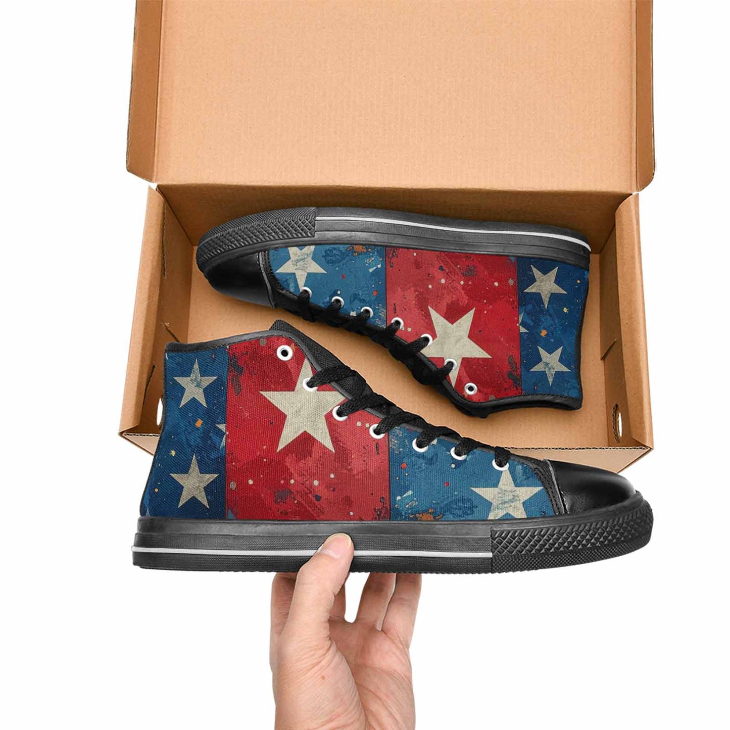 MEN'S American Flag Stars High Top Canvas Vibrant Chaos Sneakers