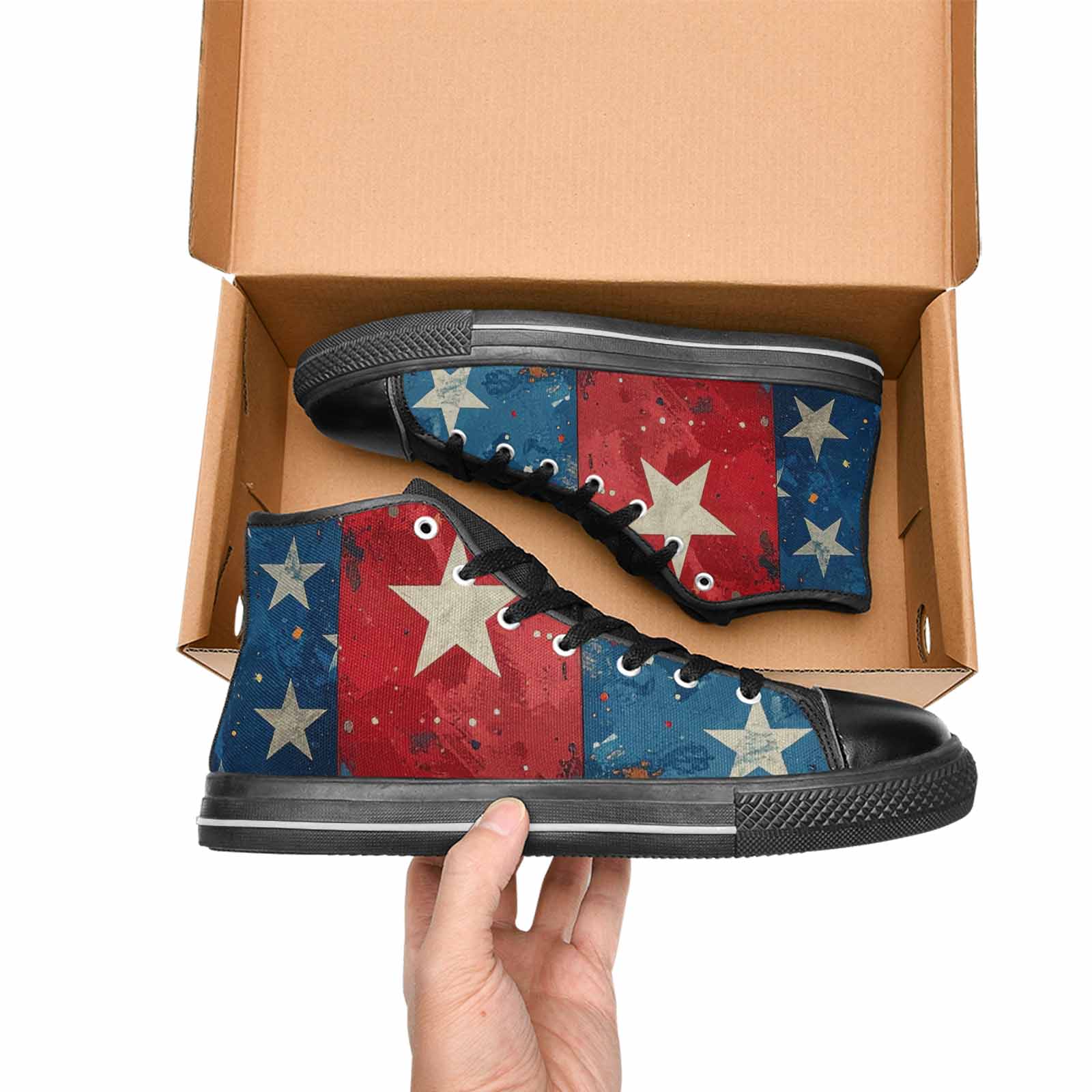 MEN'S American Flag Stars High Top Canvas Vibrant Chaos Sneakers