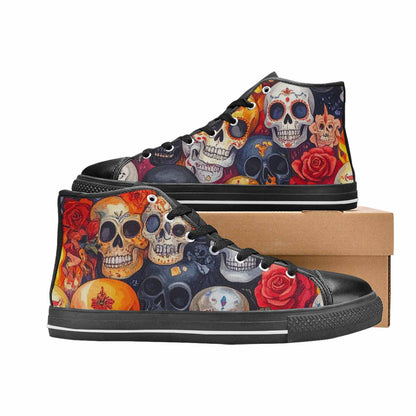 MEN'S Skull High Top Canvas Vibrant Chaos Custom Shoes
