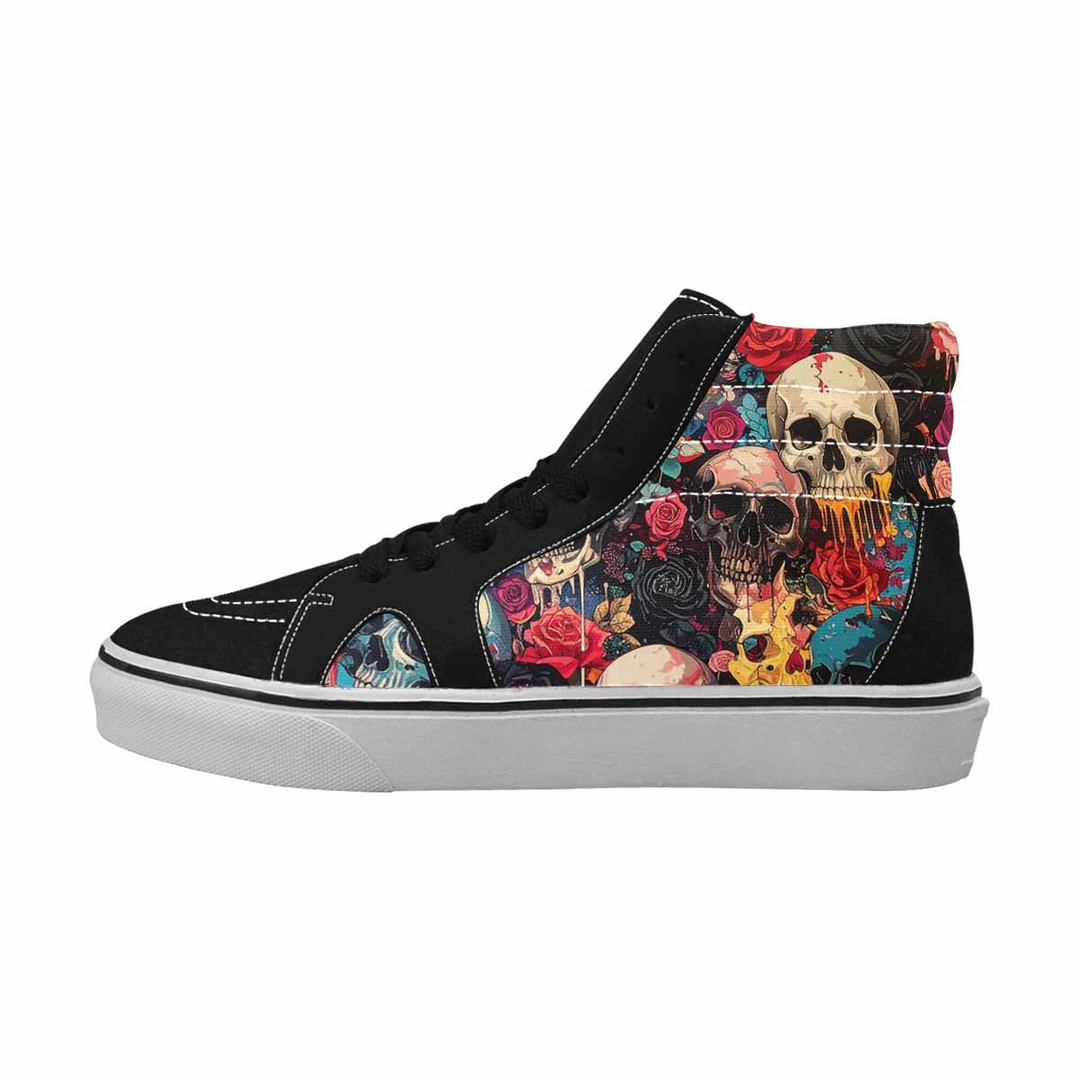 MEN'S Skulls Roses Skulls Roses High Top Canvas Grunge Shoes