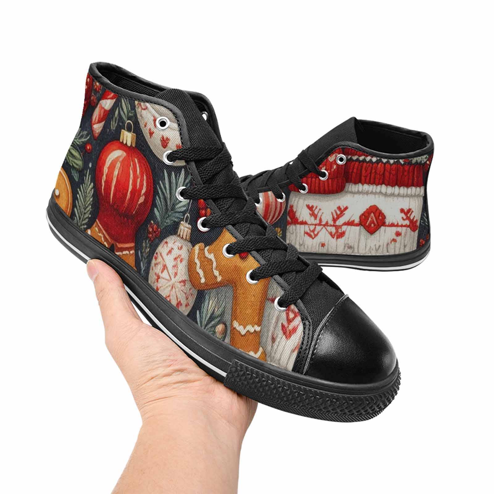 WOMEN'S Christmas Holly Snowflake High Top Canvas Vivid Custom Sneakers