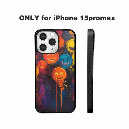 iPhone 15 Pro Max Case — Smiley Faces Glow Smiley Faces Pattern, Custom Art Phone Cover