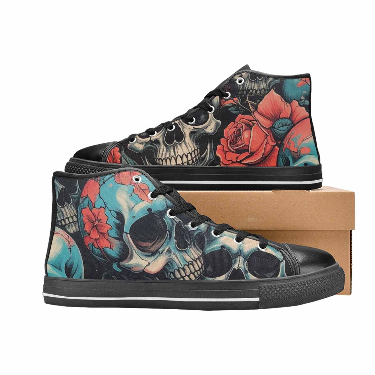 MEN'S Skulls Roses Biker Tattoo High Top Canvas Dark Academia Sneakers