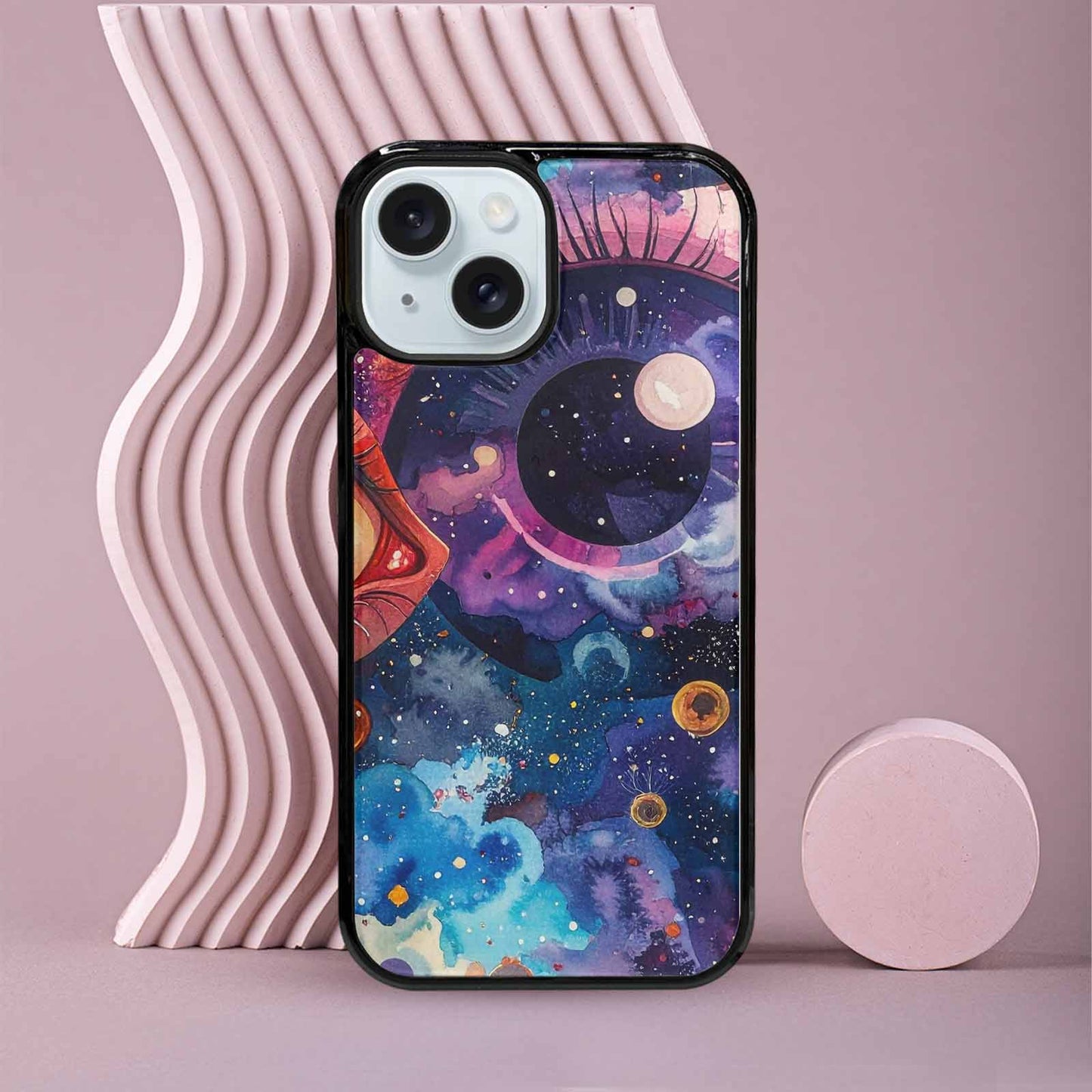 iPhone 15 Case — Cartoon Eyeballs Galaxy, Custom Art Phone Cover