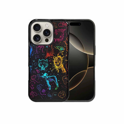 iPhone 16 Pro Case — Neon Glow Outline Icon Pattern Hundreds, Custom Phone Case