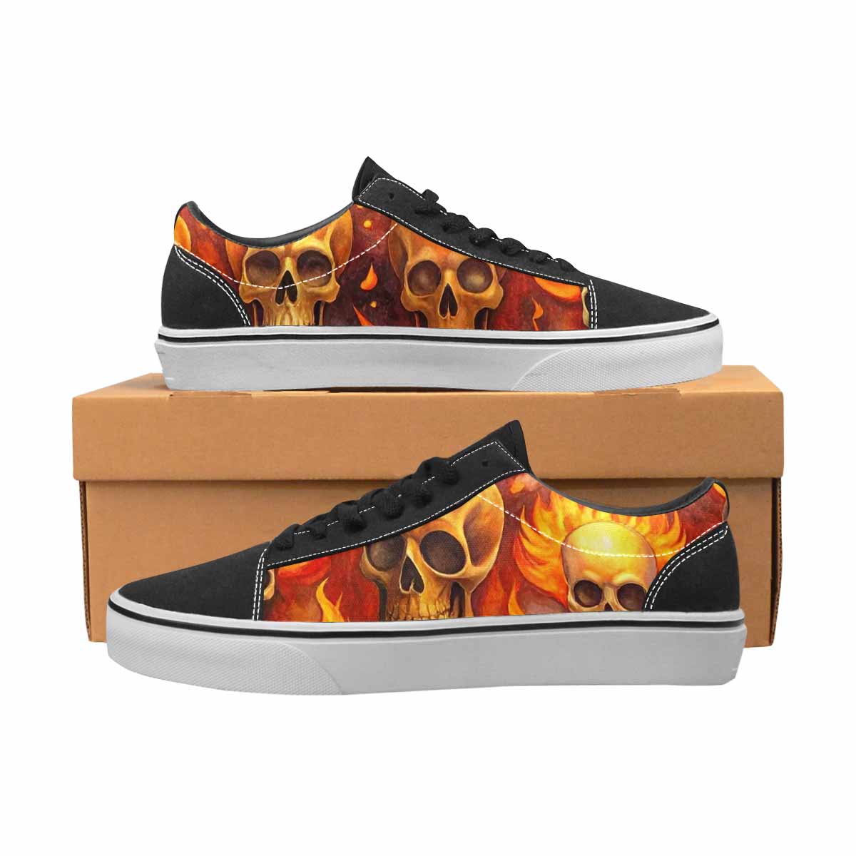 WOMEN'S Skulls - Flaming Canvas Lace-Up Dark Academia Custom Sneakers