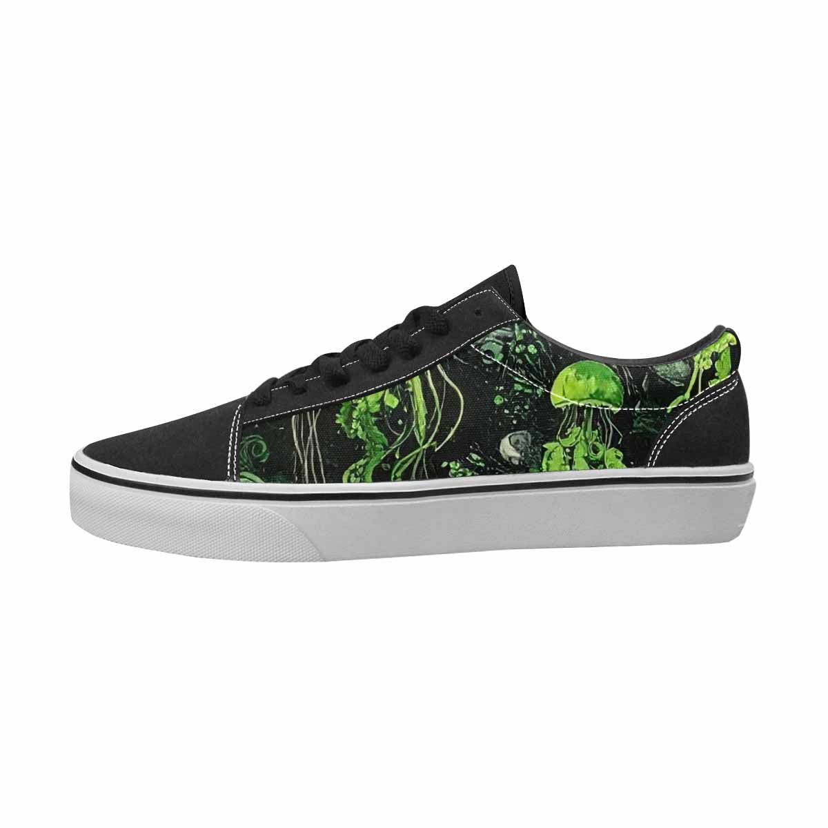 MEN'S Sea Creatures Black & Green Ink Canvas Streetwear Kaleidoscope Handmade Custom Shoes