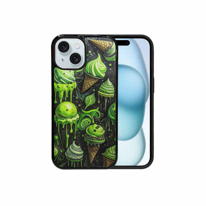 iPhone 15 Case — Ice Cream Motif Black Green Ink, Personalized Phone Case