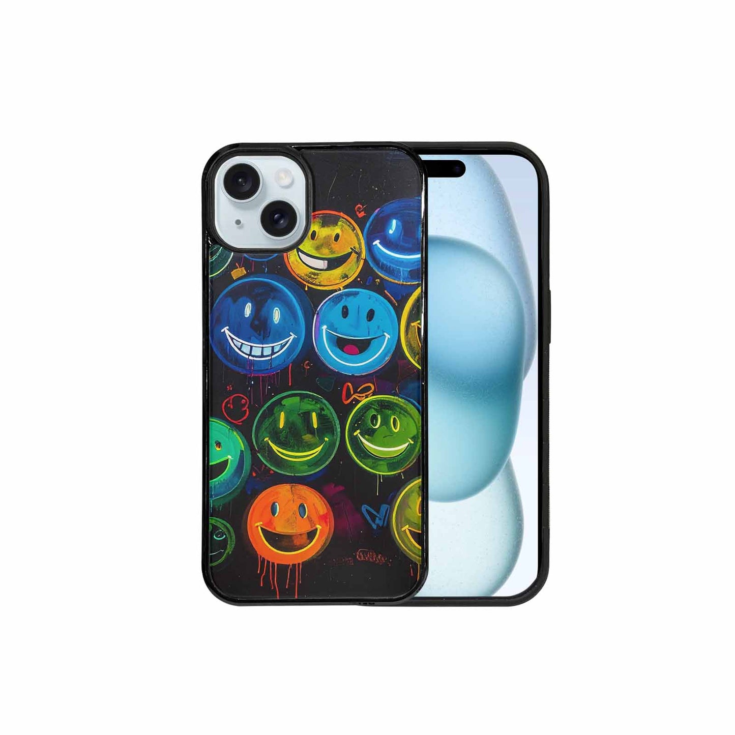 iPhone 15 Plus Case — Smiley Faces Glow Smiley Faces Pattern, Custom Printed Phone Case