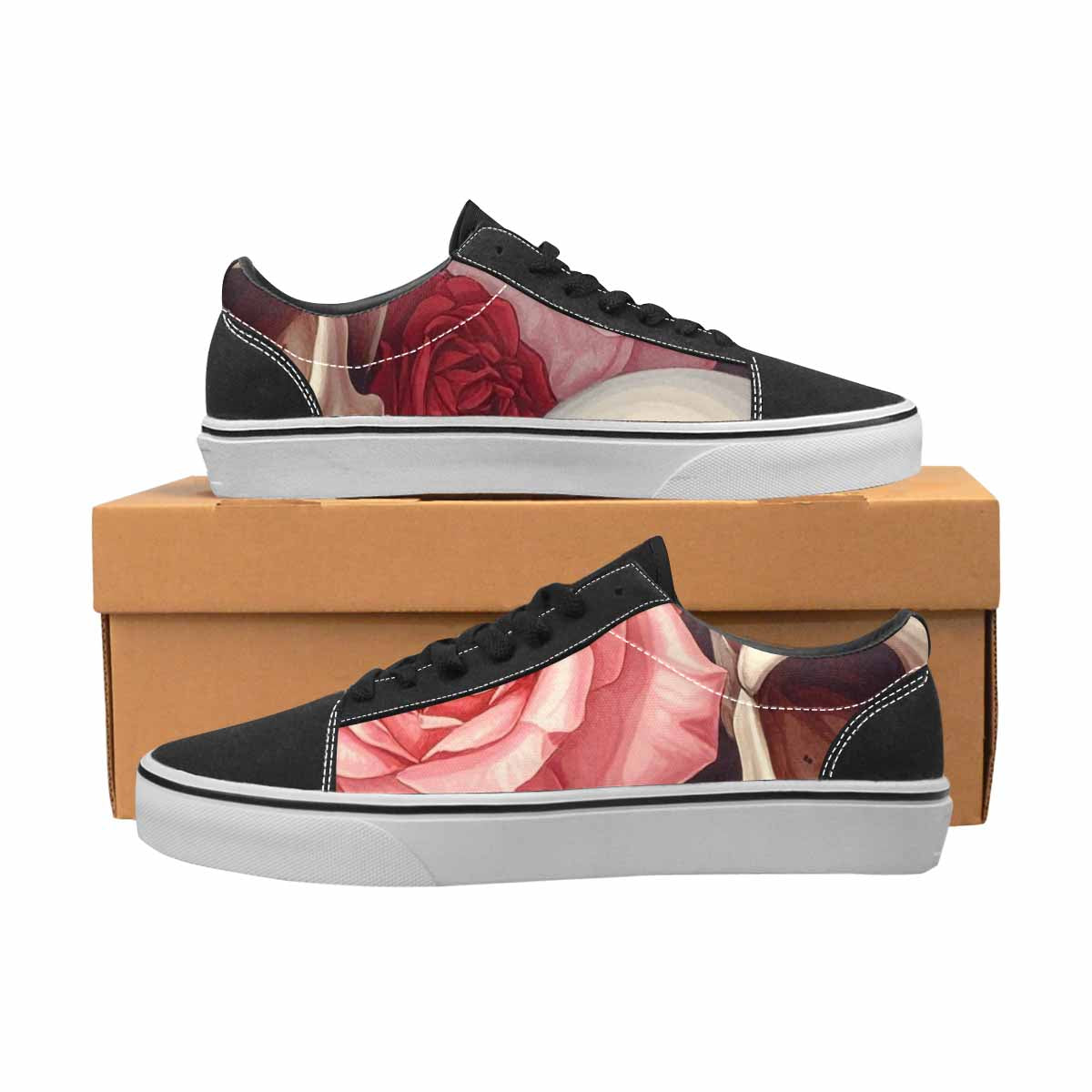 WOMEN'S Skulls Roses Soft Airbrush Canvas Lace-Up Dreamcore Sneakers