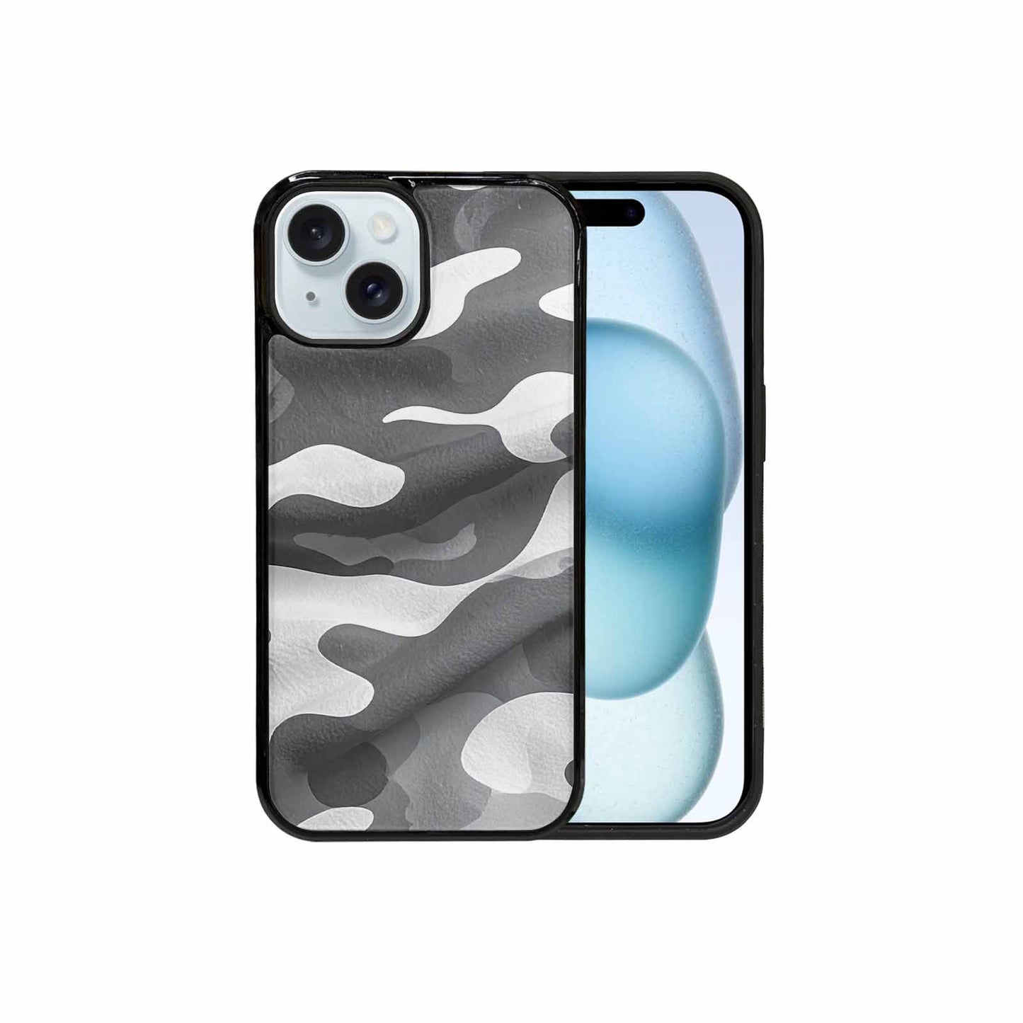 iPhone 15 Case — Grey Camo Print, Custom Art Phone Cover