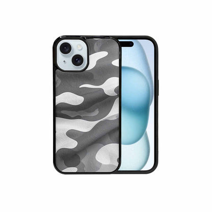 iPhone 15 Case — Grey Camo Print, Custom Art Phone Cover