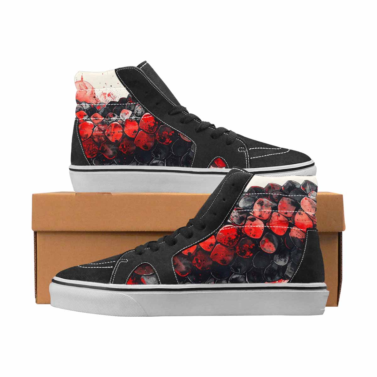 WOMEN'S Reptile Black & Red Ink High Top Canvas Bold Print Grunge Limited Edition Sneakers