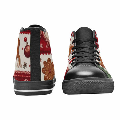WOMEN'S Christmas Holly Snowflake High Top Canvas Vibrant Chaos Custom Sneakers