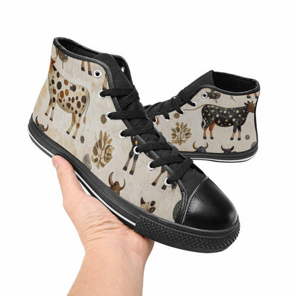 WOMEN'S Cow Animal Print High Top Canvas Surreal Custom Sneakers