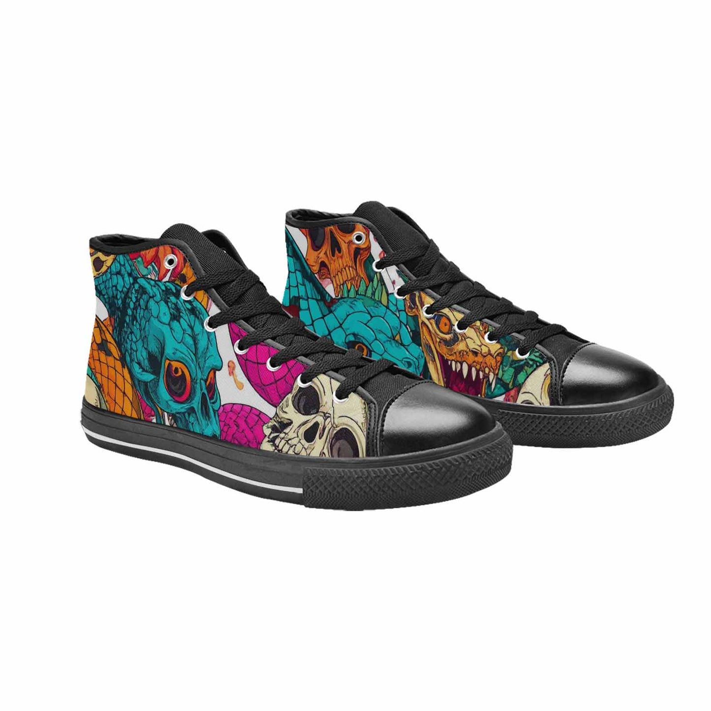 MEN'S Snake Print Skull High Top Canvas Cottagecore Custom Sneakers