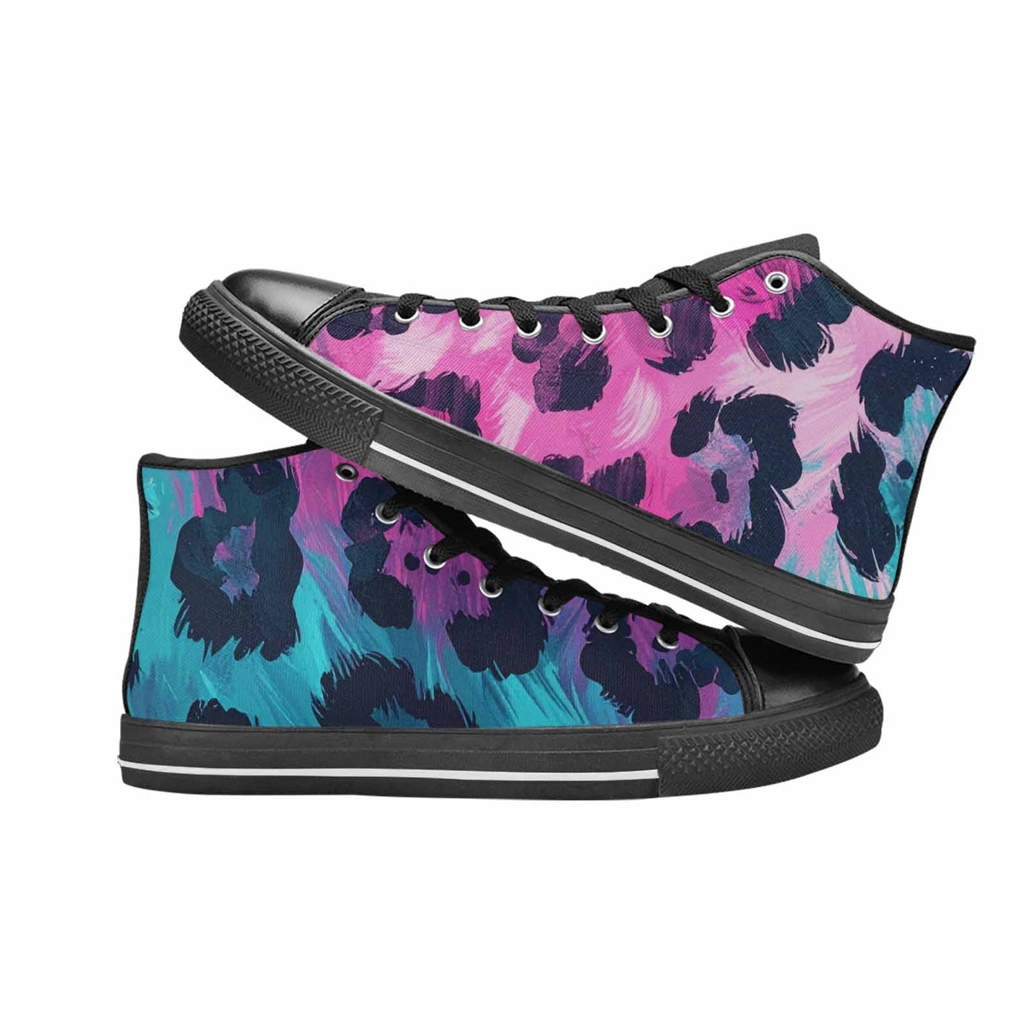 MEN'S Leopard Neon Pink Teal Airbrush High Top Canvas Cottagecore Custom Sneakers