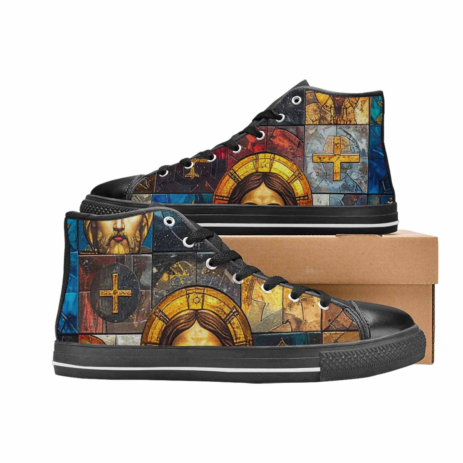 WOMEN'S Jesus Face Small High Top Canvas Grunge Sneakers