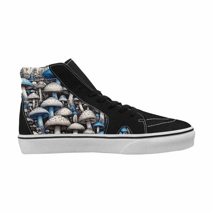 WOMEN'S Mushrooms Black & Blue Ink High Top Canvas Wearable Art Vivid Custom Print Sneakers